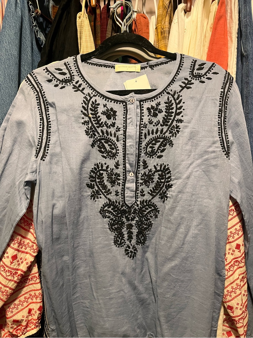 Maison Hotel Blue Blouse Top NWT
